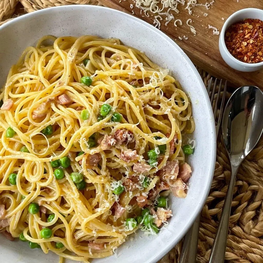 Creamy Pea & Bacon Spaghetti Recipe