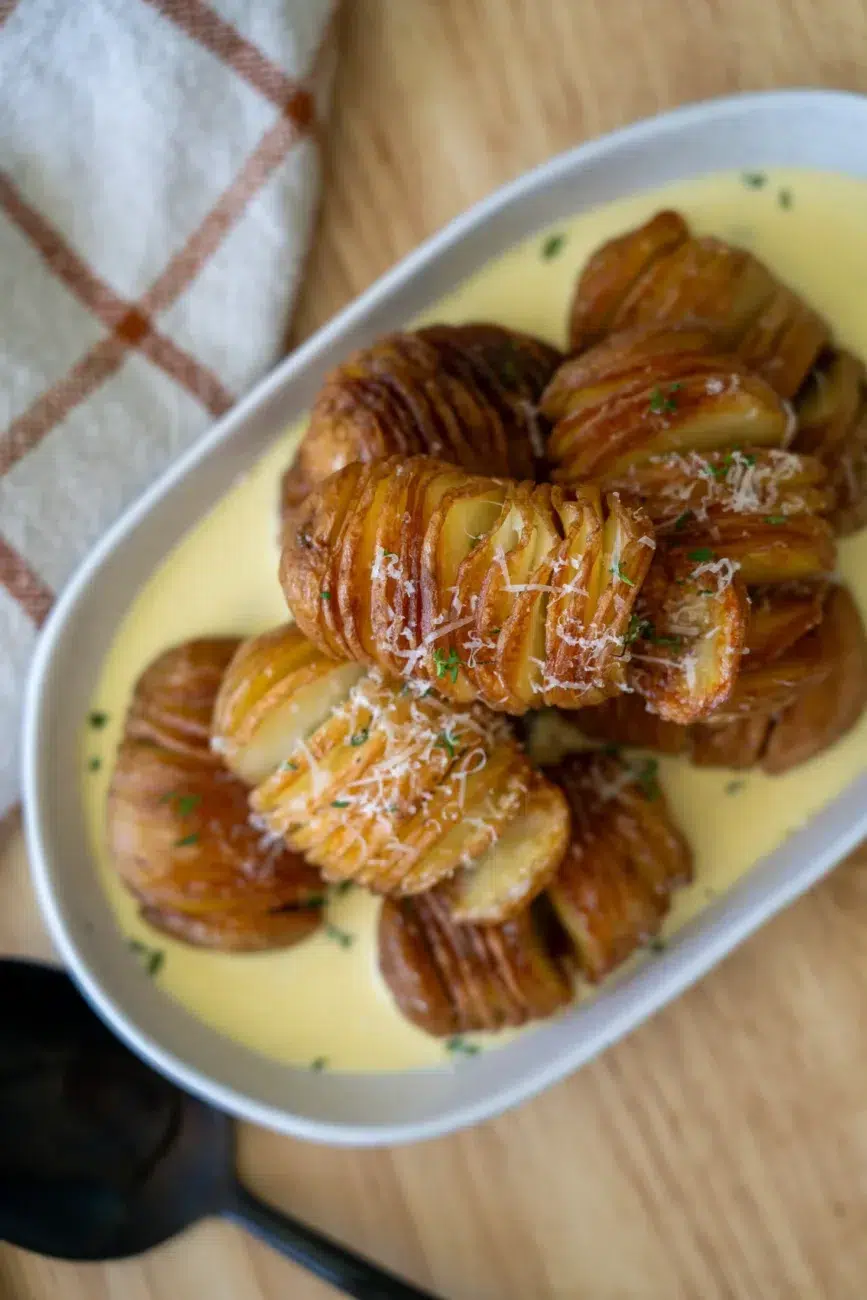 Hasselback Potato Recipe with Cheese Garnish