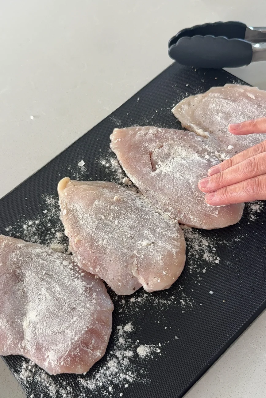 Adding Flour to Chicken Breasts