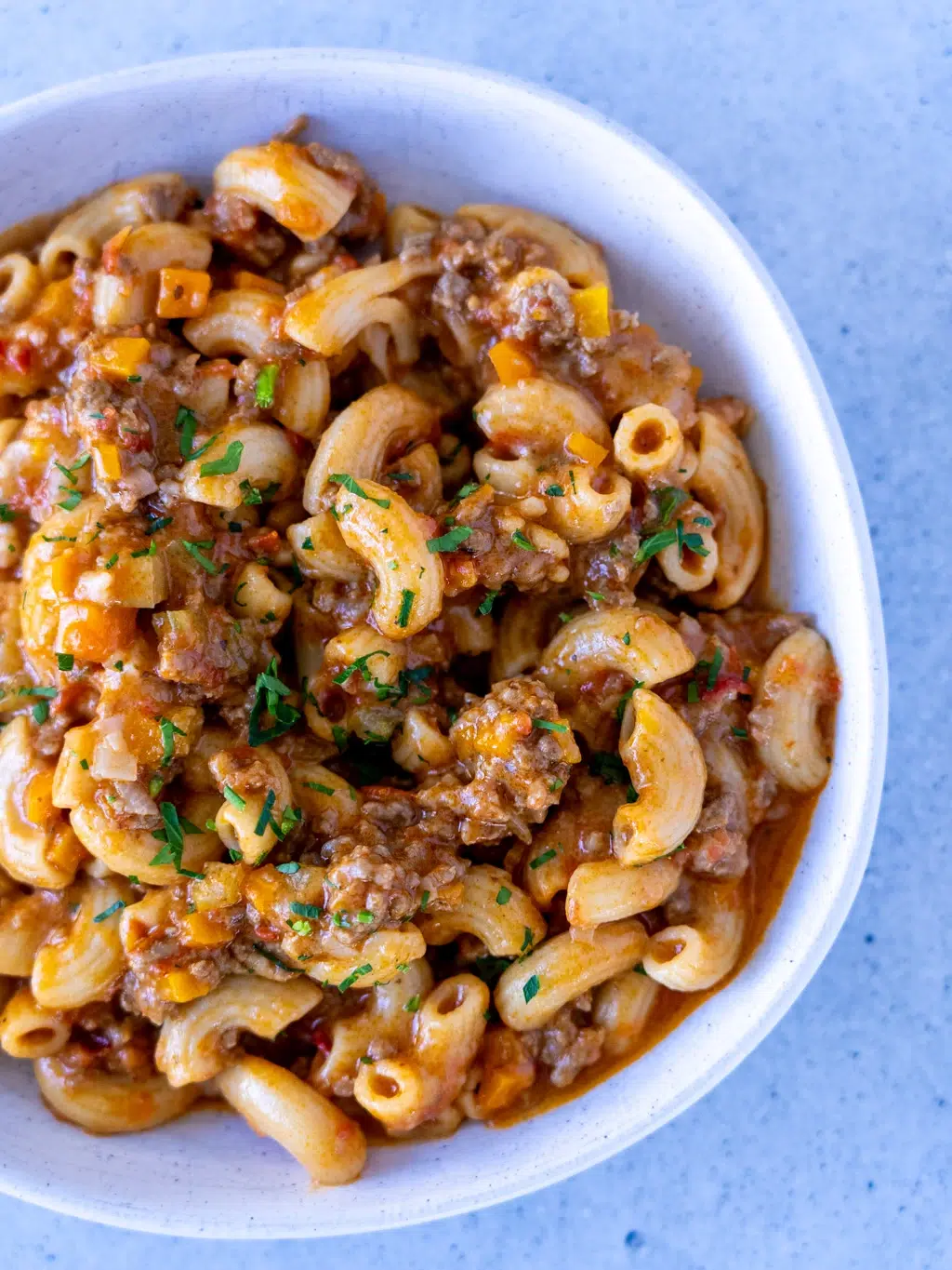 Cheeseburger Pasta served for dinner