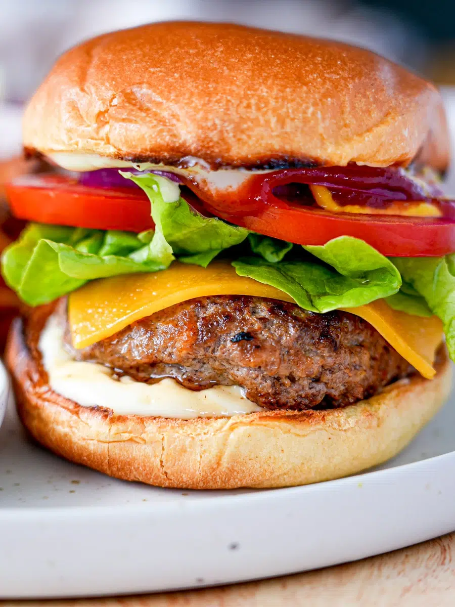 Close up of Juicy Homemade Beef Burgers Recipe
