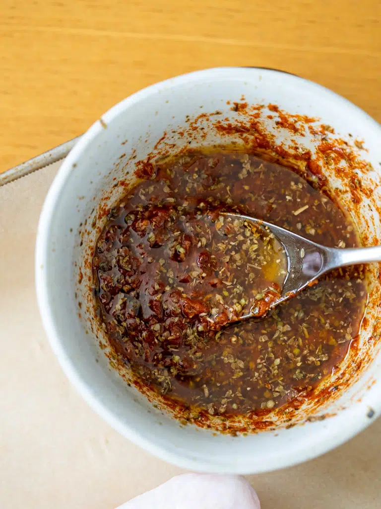 Prepared marinade in a bowl ready to use