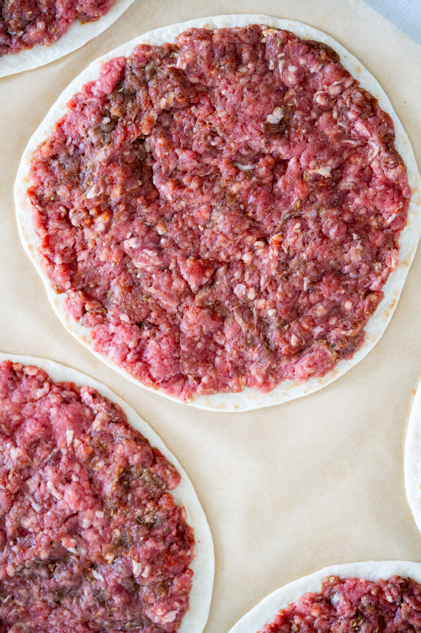 Gyros Smashed Tacos Meat Pressed into Tortilla