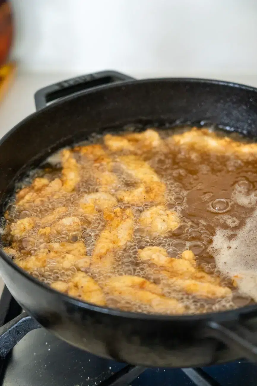 Korean Chicken being fried in oil