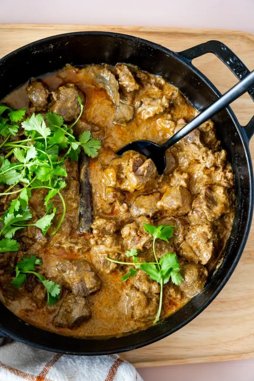 Lamb Korma Recipe cooking in pot