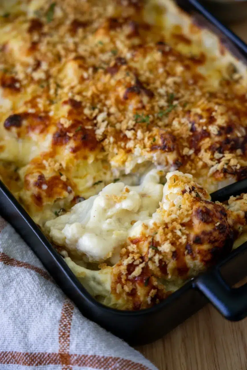 Creamy Four-cheese Cauliflower Bake Recipe Close Up