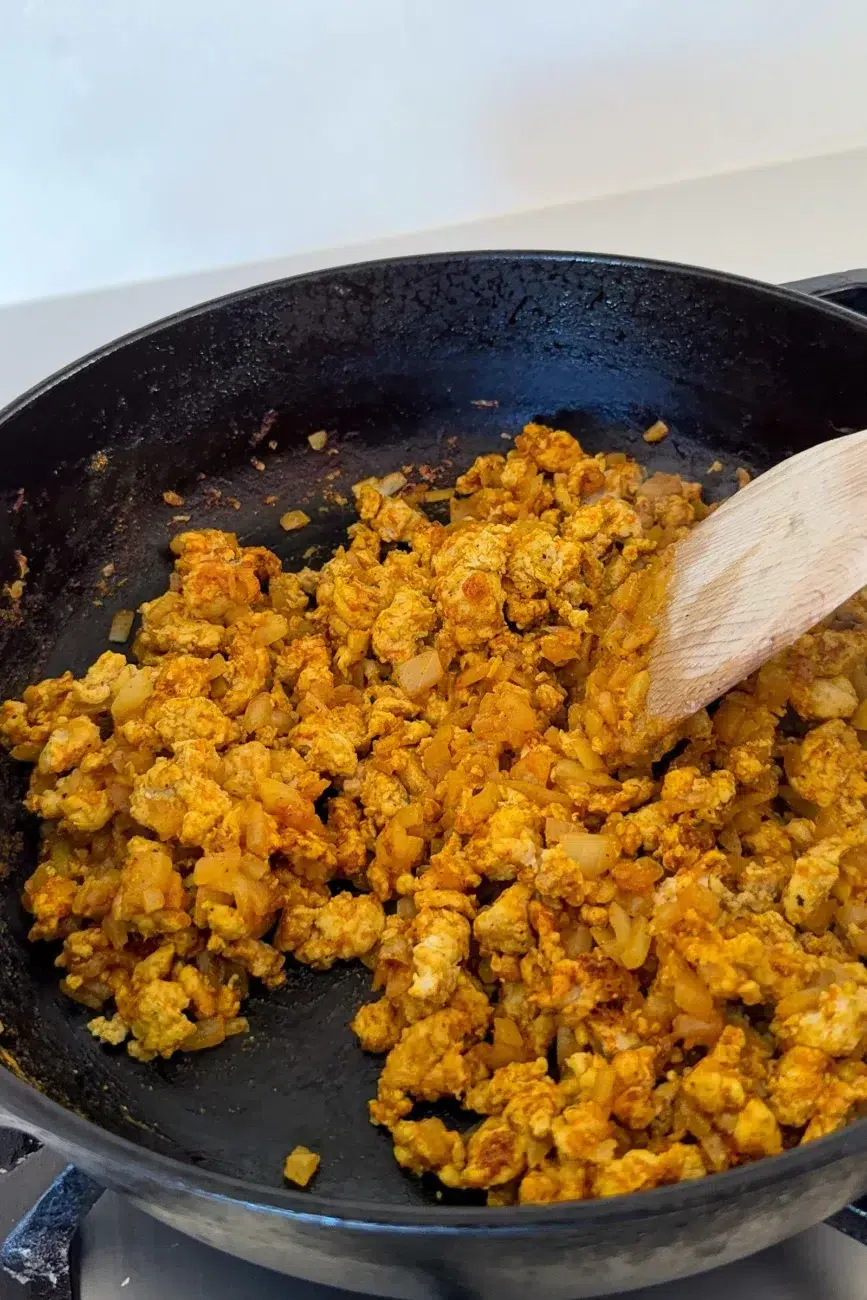 Satay spices added to chicken mince