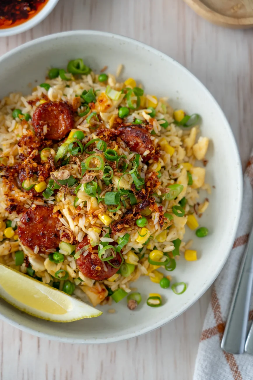 baked chorizo fried rice recipe