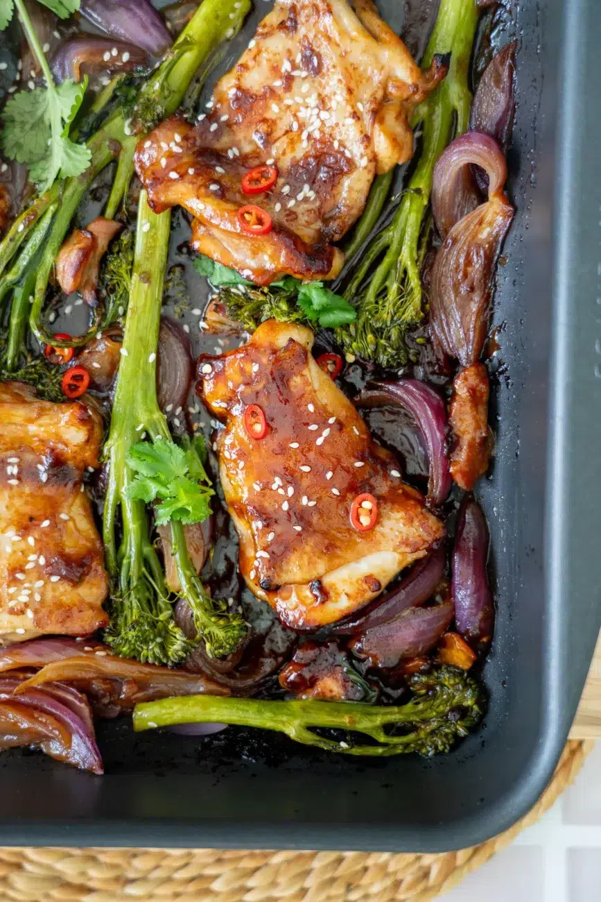 Honey soy chicken traybake recipe
