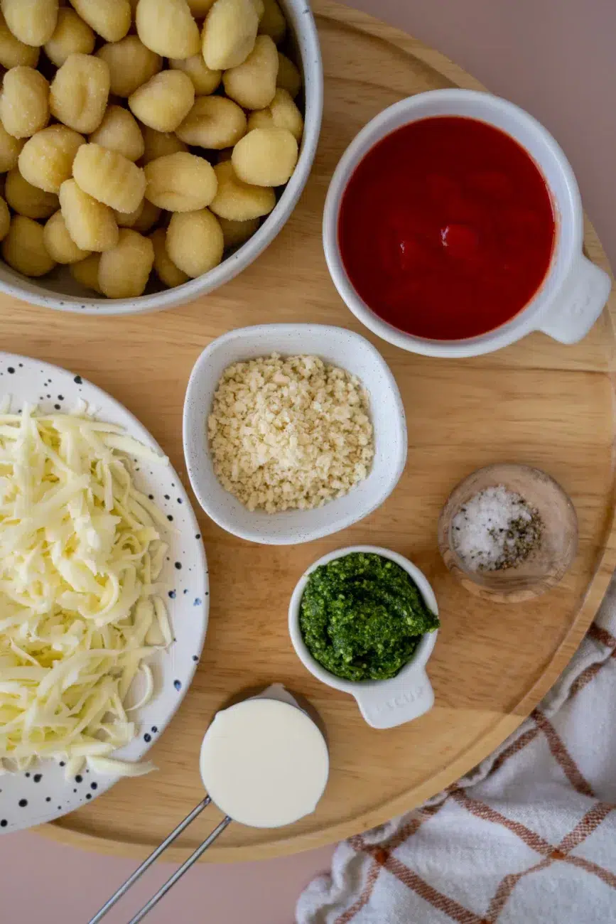 Ingredients for pesto gnocchi bake recipe