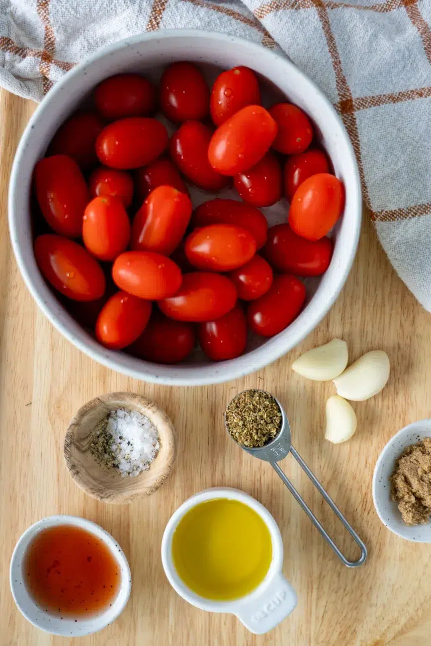 Ingredients for the jammy tomato recipe