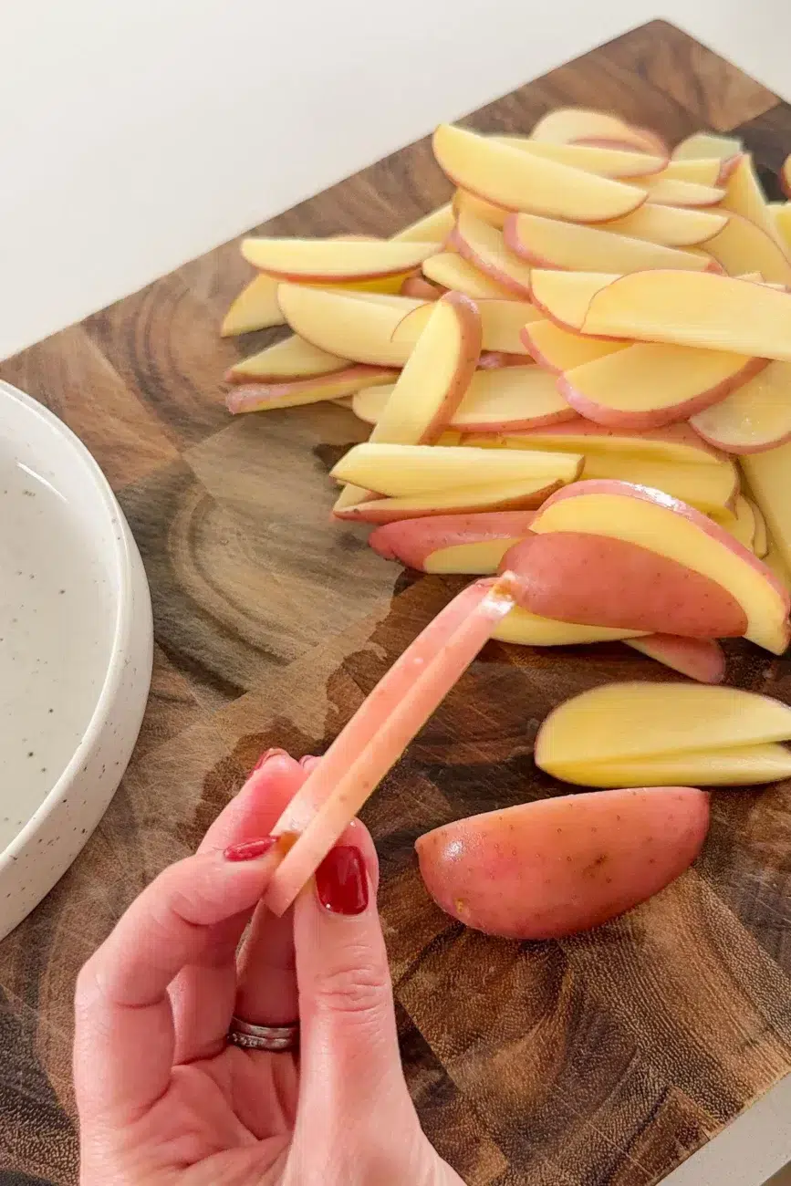 Thinly sliced potatoes