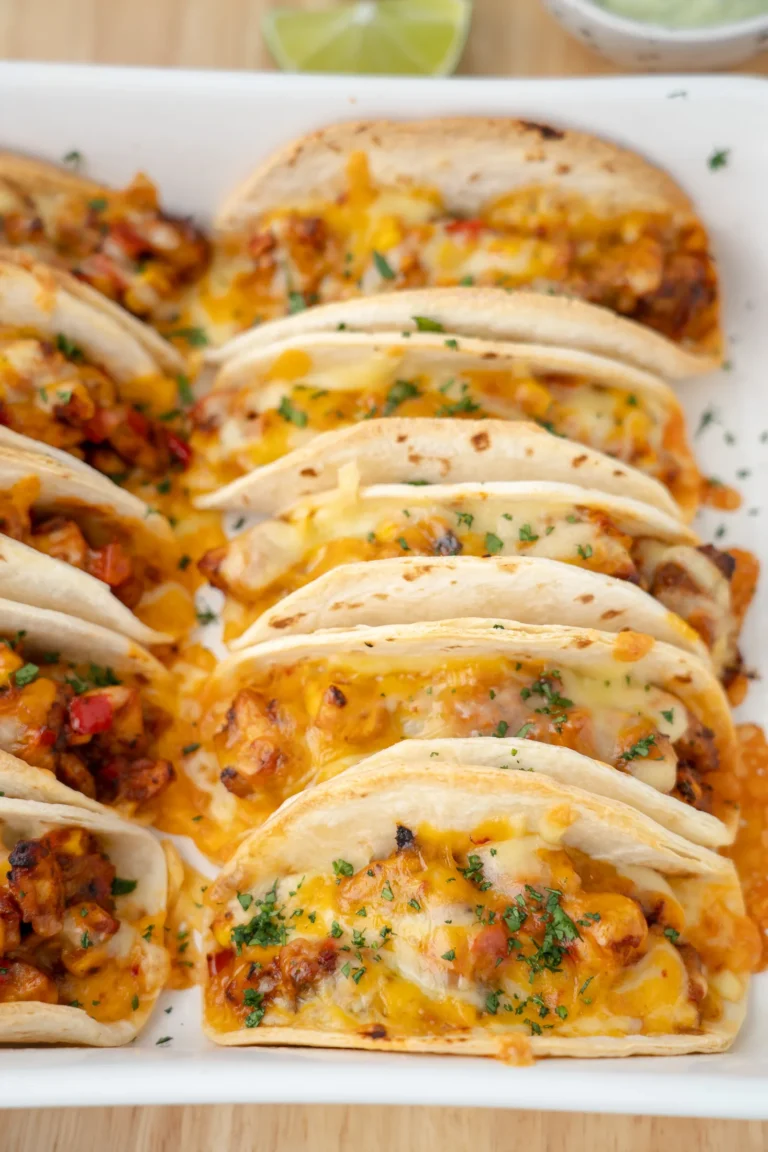 Baked Chicken Tacos in tray with juicy filling