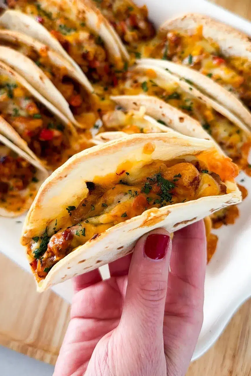 Baked taco held in hand