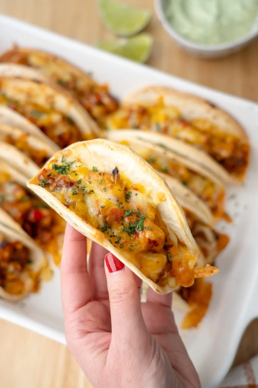 Crispy and cheesy Baked Chicken Tacos recipe