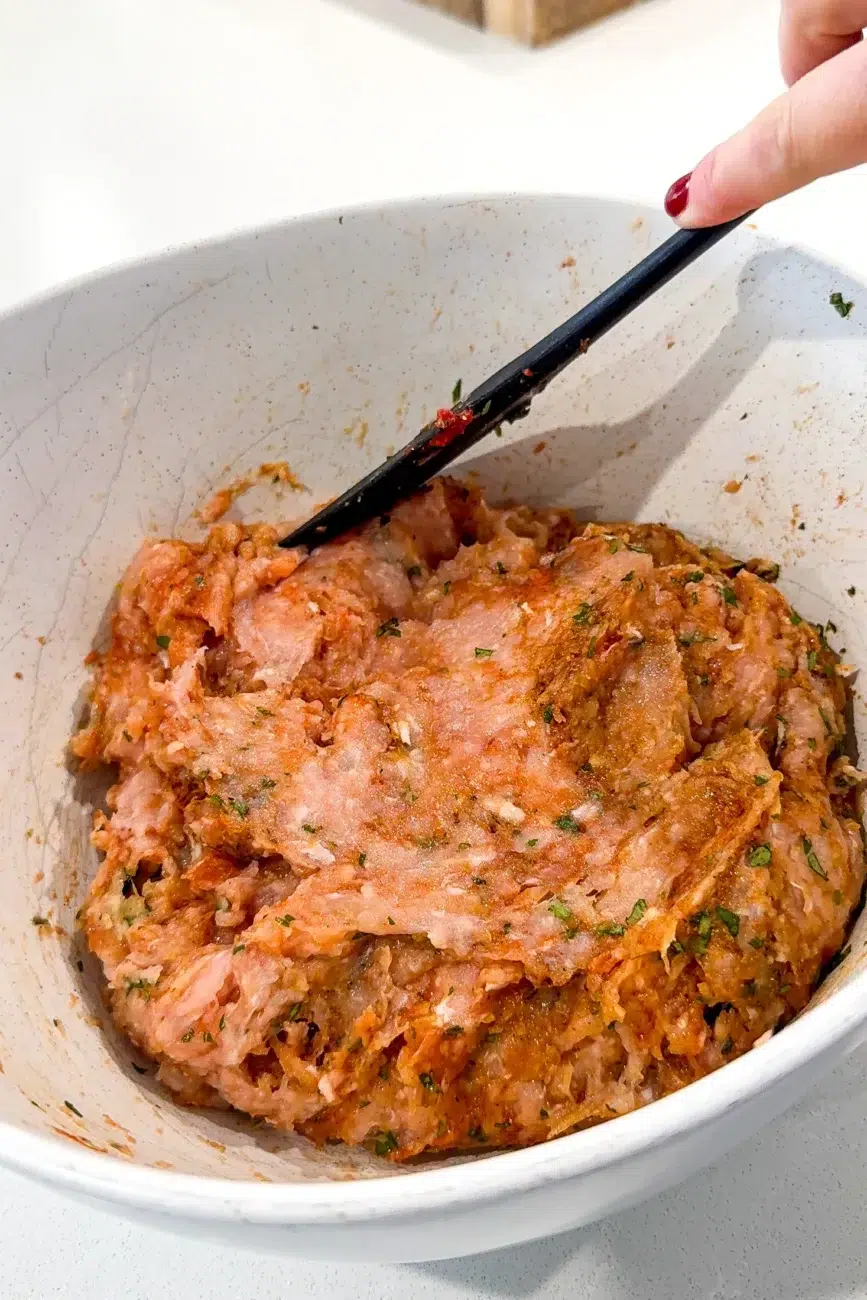 Kebab ingredients in bowl mixed