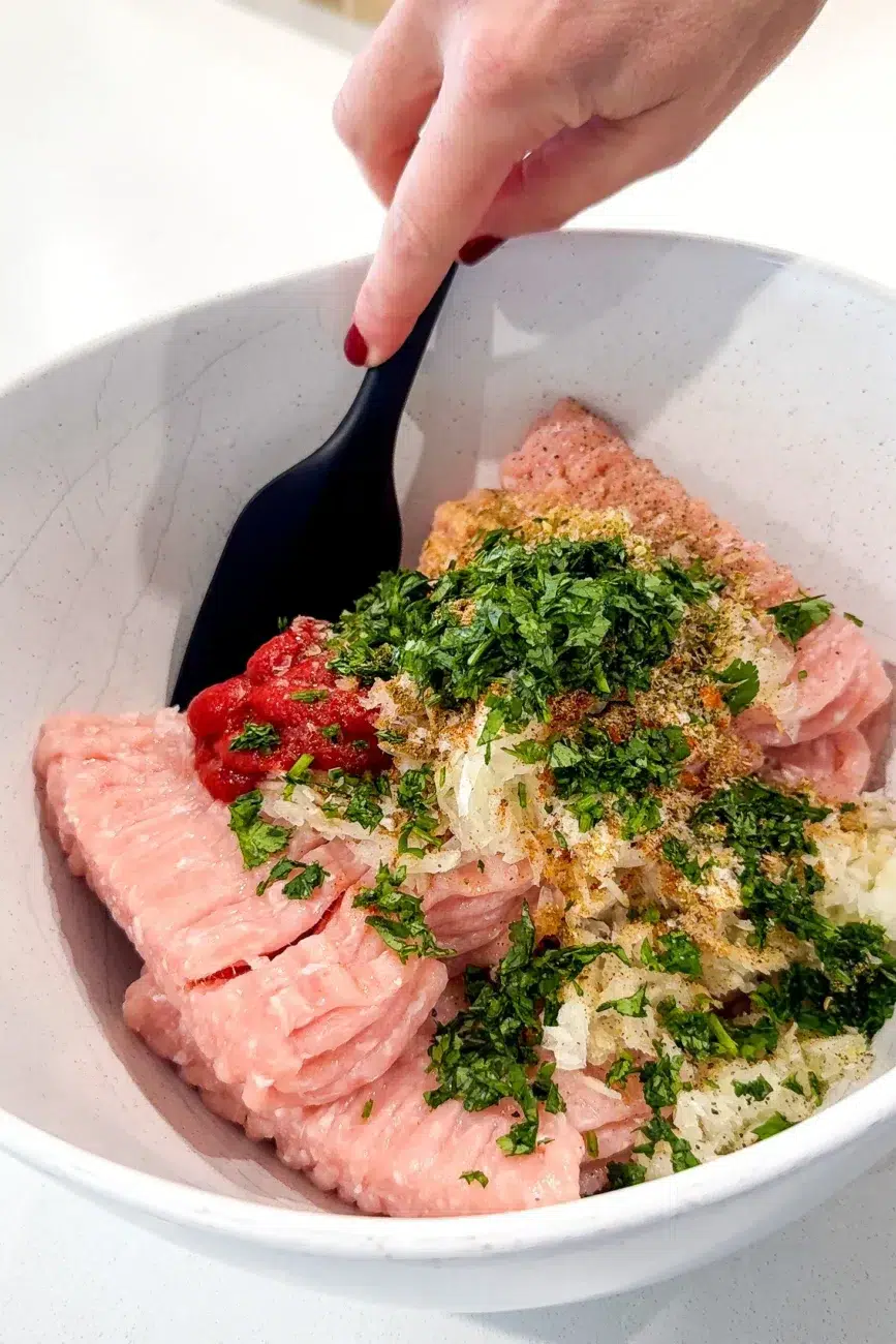 Kebab ingredients in bowl ready to be mixed