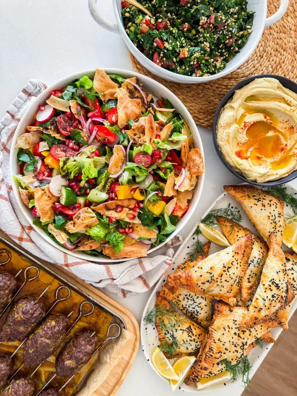 Middle Eastern feast with hummus