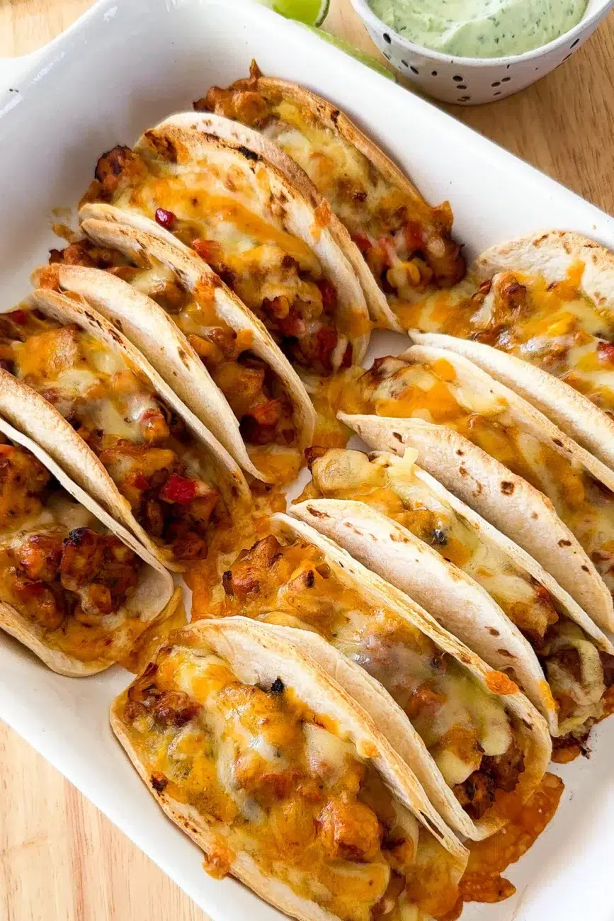 Tacos baked with melty cheese and crispy exteriors