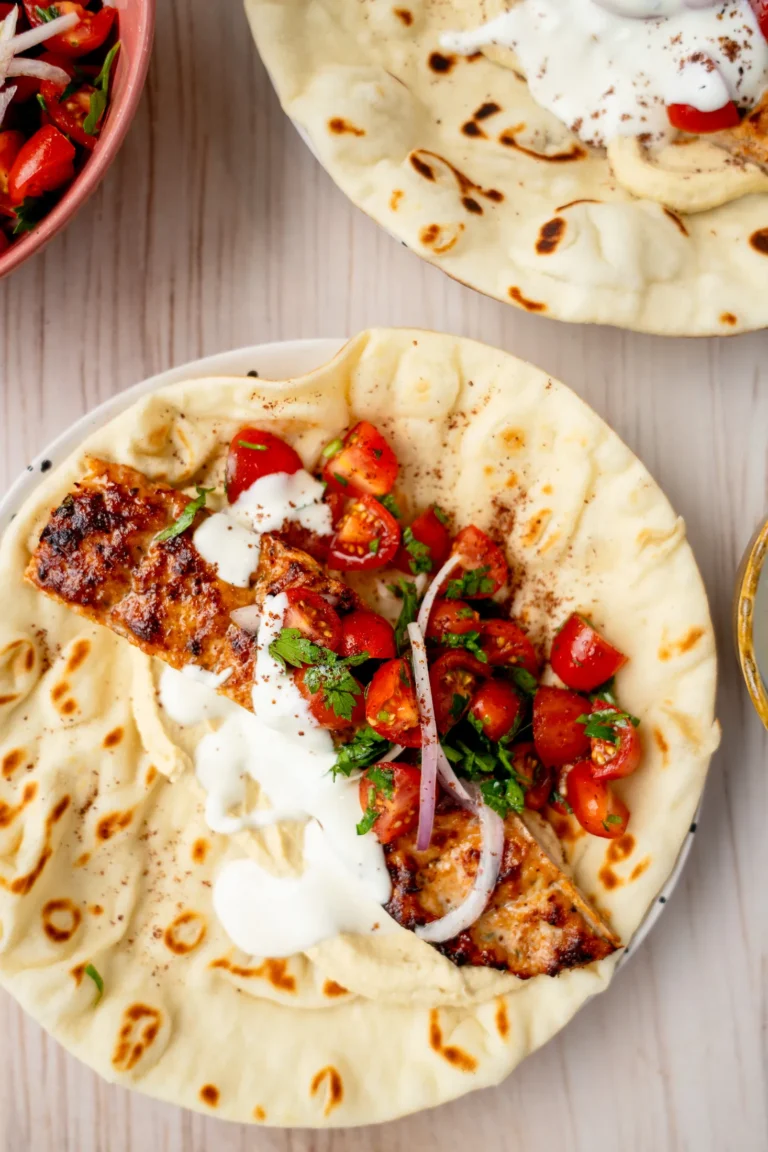 Top view of one flatbread with topping close-up