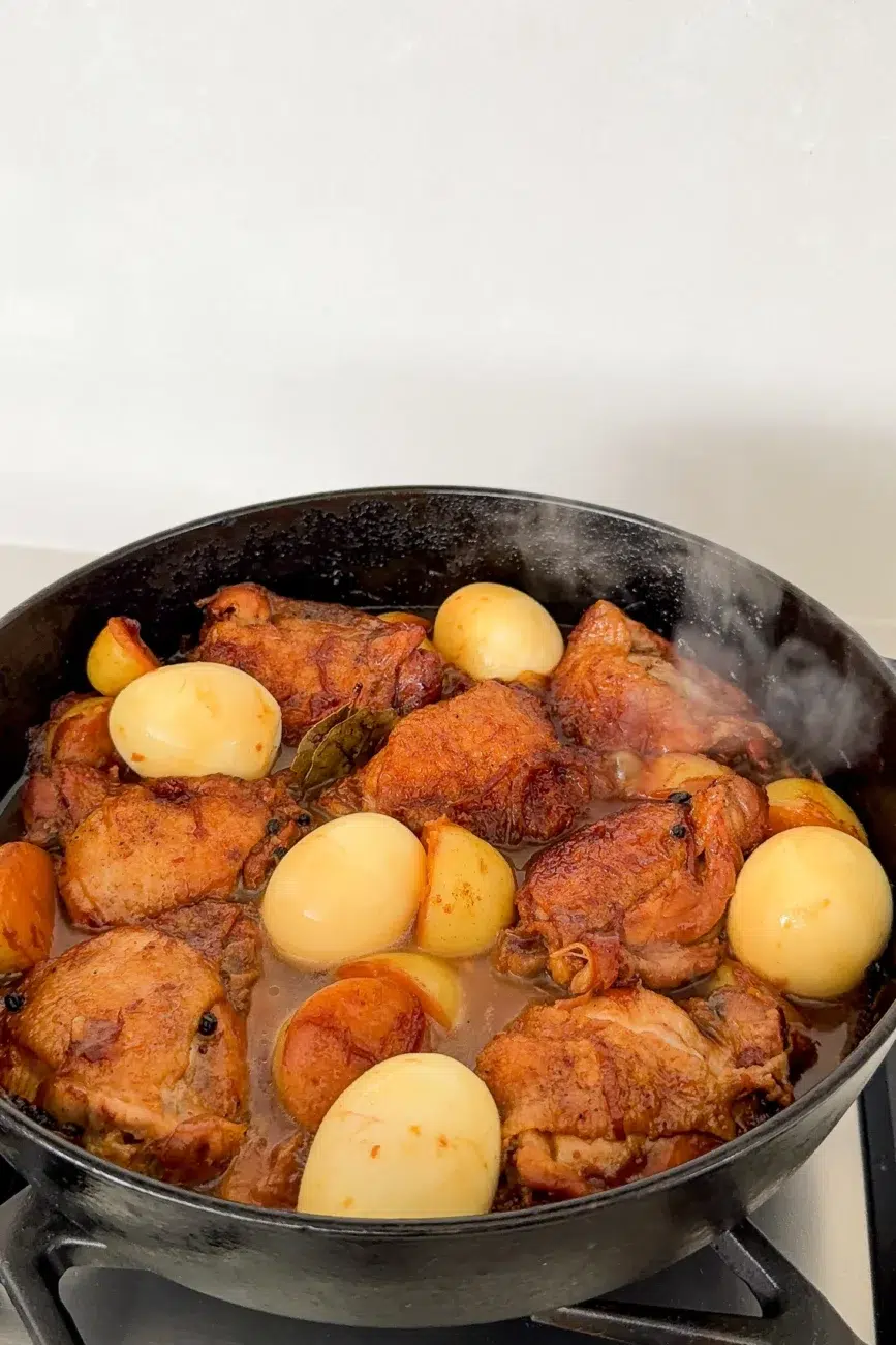 eggs added to pan for adobo recipe